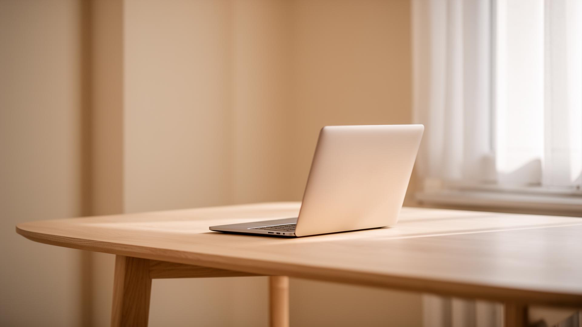 Rustige werkplek met laptop in natuurlijk daglicht